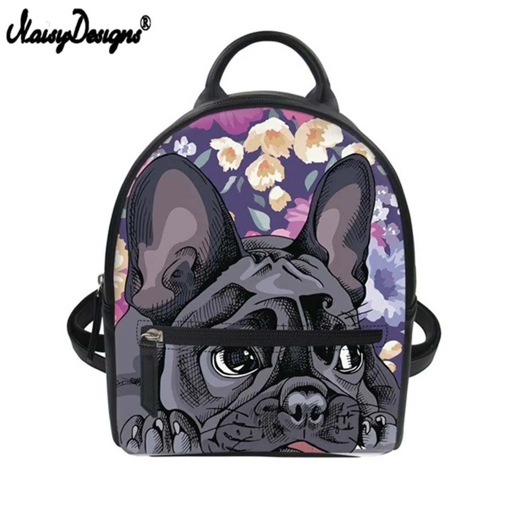 Noisydesigns Bulldog Pug Pu Backpack For Women Casual Rucksack Lady
