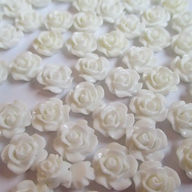 

200Pcs/set Free shipping white Wholesale 10MM Color Rose Flat Base Resin Flower Jewelry Beads DIY Finding Accessory 018002002.5