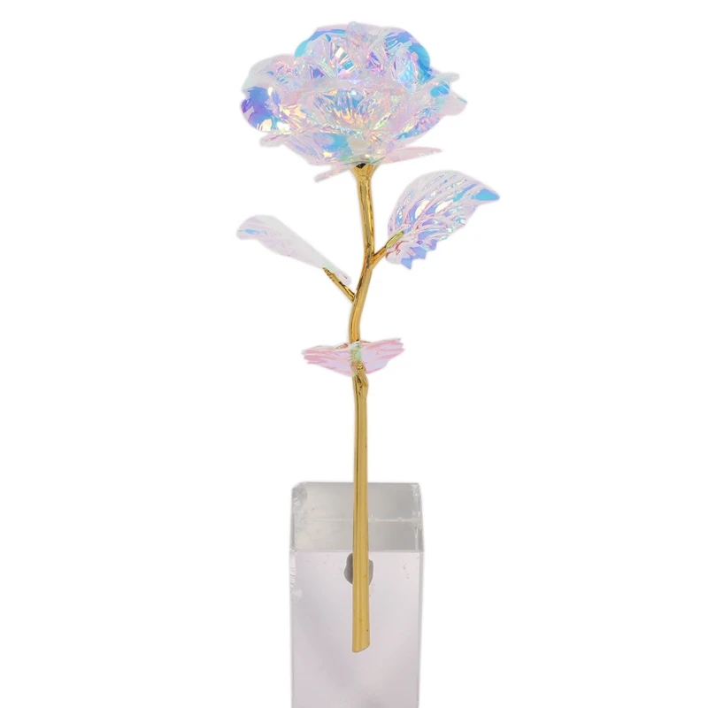 

Valentine's Day Rose Flower Glowing Light Pink Box Rose Gift 24K Golden Beast Flower with Base for Christmas Mother's Day Gift