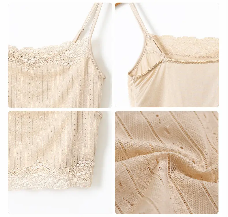 SuyaDream Women Tube Top 100% Natural Silk and Lace Bandeau Adjustable Shoulder tape New Healthy Underwear Beige Black White