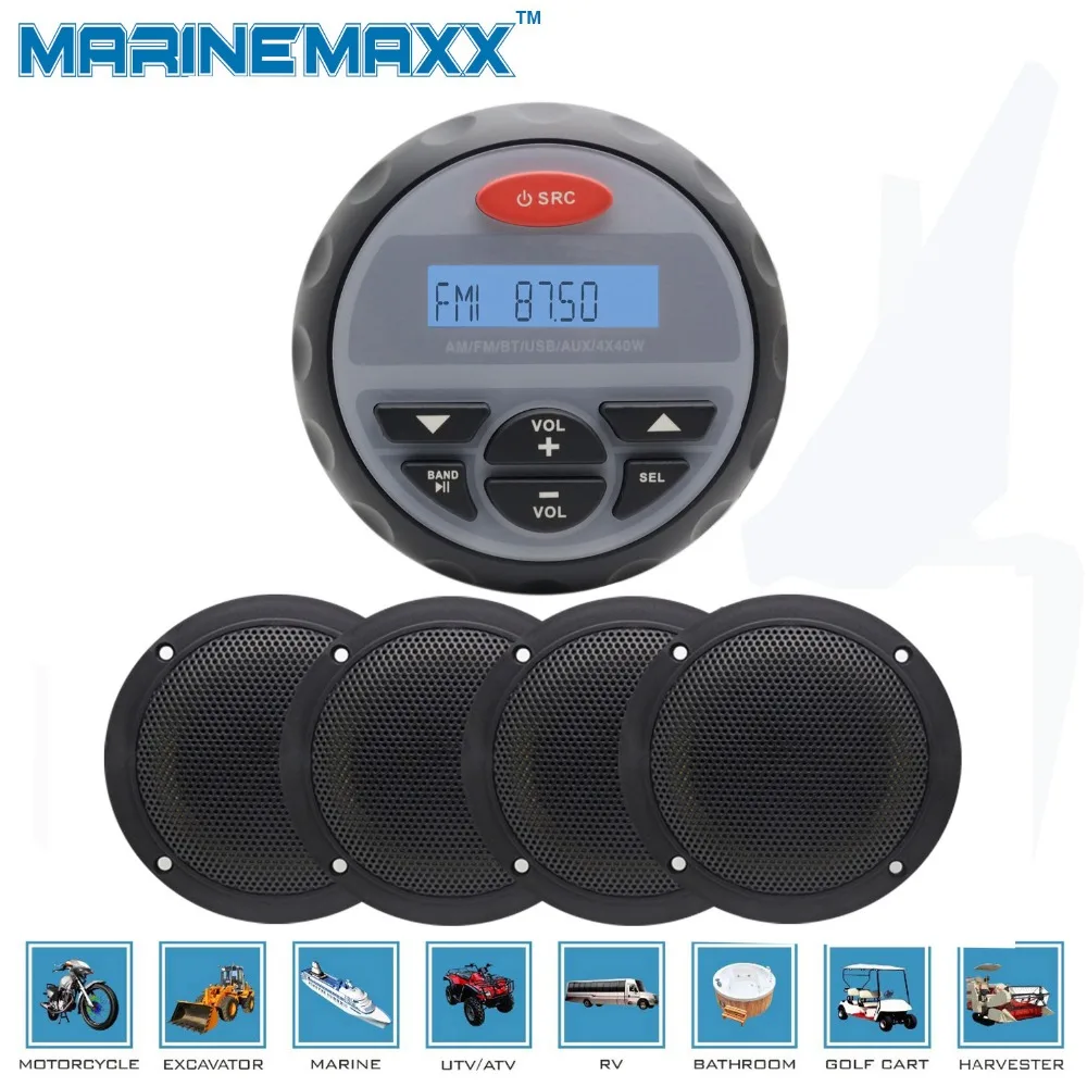 Waterproof Marine Bluetooth Stereo Compact Motorcycle Boat Audio Radio
