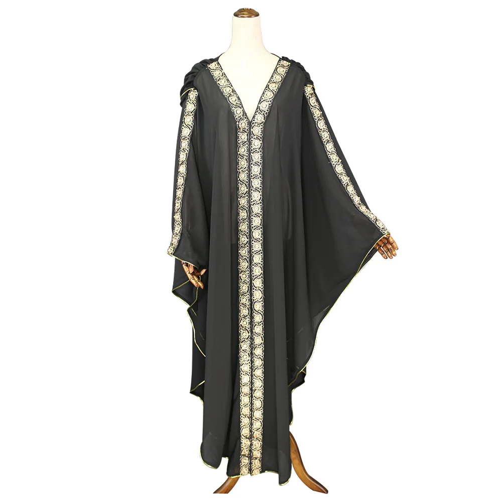 Дубай абайя хиджаб вечерние платья bangladesh jilбаб шарф кафтан марокканский кафтан шифоновый головной убор платье мусульманское платье исламское платье одежда - Цвет: Black with scarf