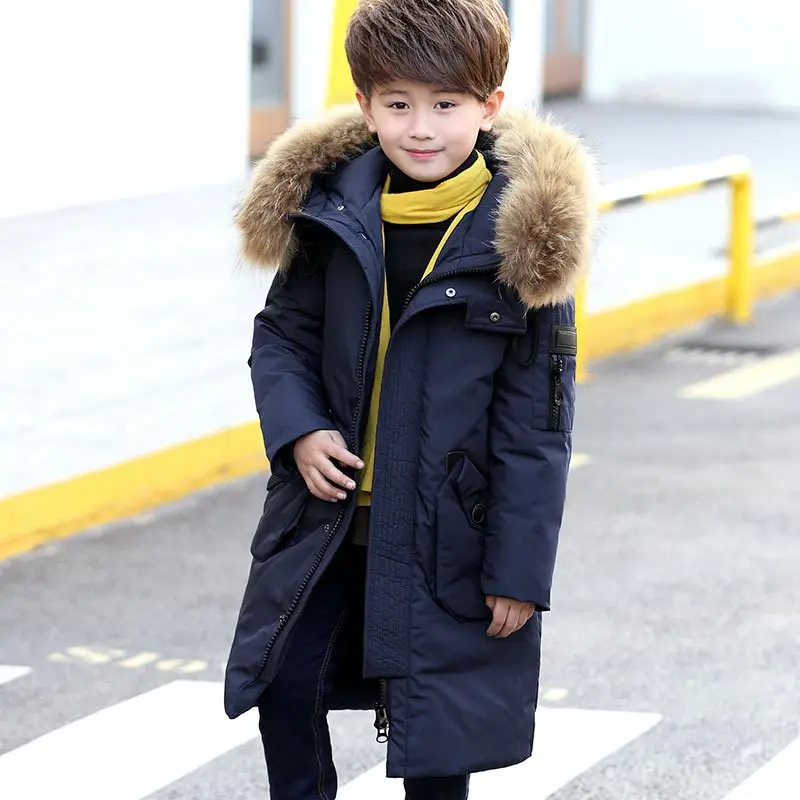Teenage Boys fashion Long Down Coats Russian Winter Thick Warm Children