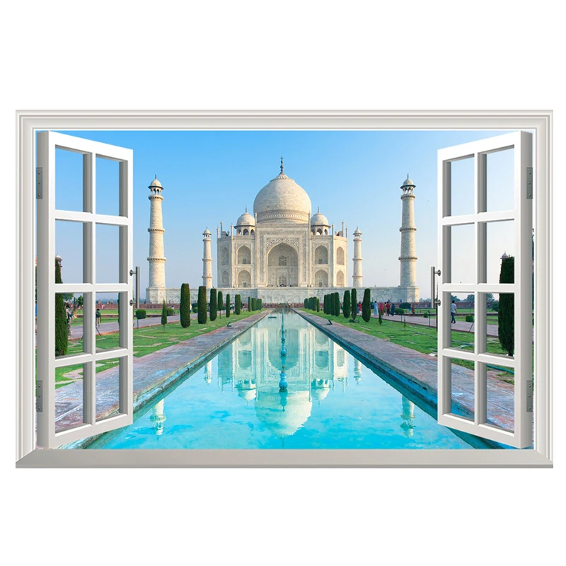 

Taj Mahal Wall Decal 3D Windows Wall Sticker Home Living Bedroom Window Stickers Wall Decor Art Vinyl Poster Mural 20x30 24x36"