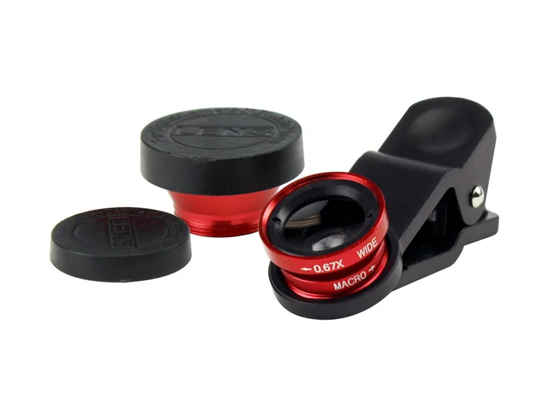 3 в 1 клип на телефон объектив рыбий глаз 0.67X широкоугольный 10X Макро объектив камеры Универсальный HD объектив Комплект для IPhone 7 6 S Plus SE huawei - Цвет: Red Phone lens