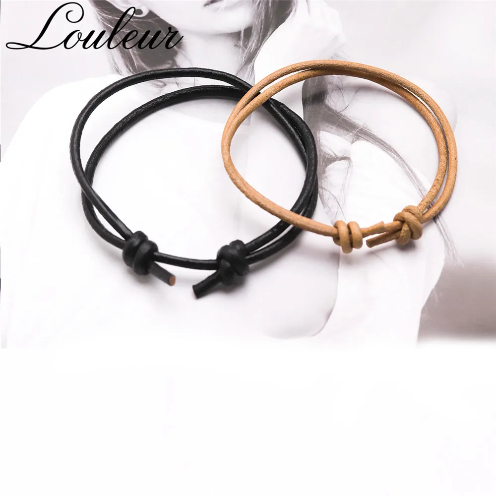 Louleur-Pulseras de cuero para hombre y mujer, brazaletes de cuerda trenzada negra marrón, pulsera de muñeca, joyería ajustable - Joyería y
