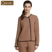 Осенний бренд Qianxiu Домашняя одежда Женский Повседневный женский пижамный комплект хлопковый пижамный комплект женский кардиган с длинными рукавами пальто+ брюки