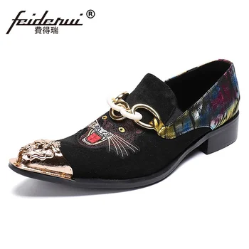 

Plus Size Stylish Pointed Toe Man Formal Dress Metal Tipped Loafers Cow Suede Leather Men's Banquet Party Dance Shoes SL286