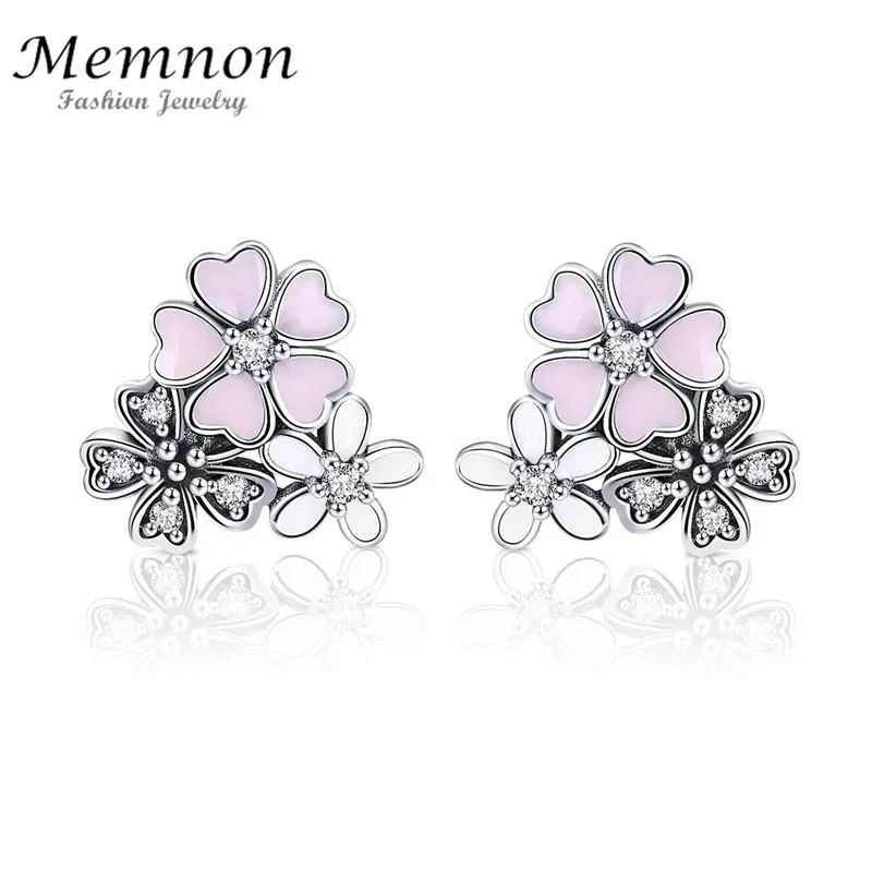 

Memnon fashion earing 925 Sterling Silver Daisy Cherry Blossoms Flower Stud Earrings For Women Silver brincos earring Jewelry