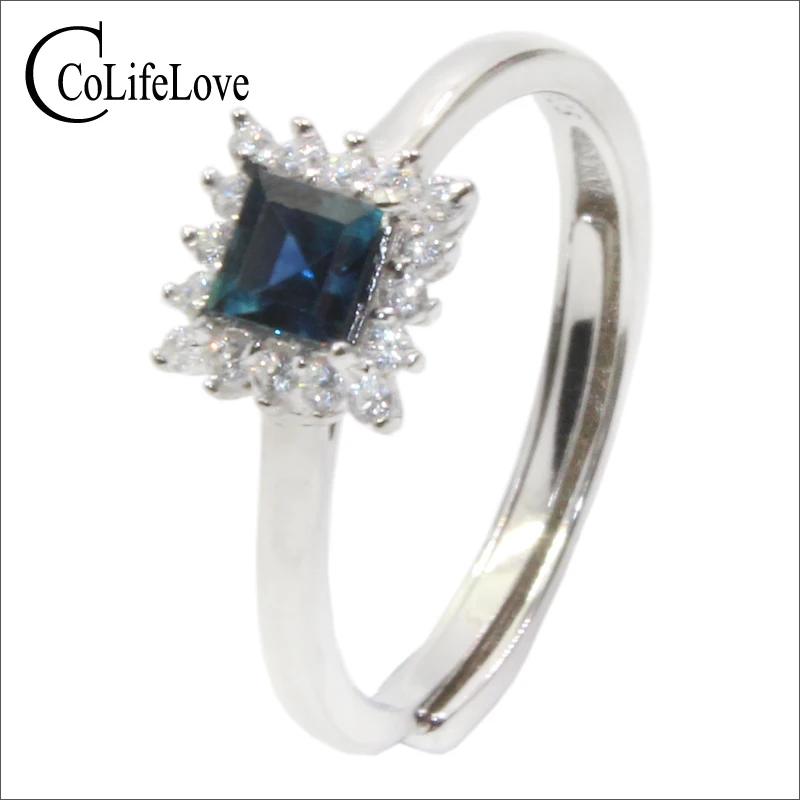 CoLife Jewelry Natural Sapphire Ring for Engagement 4mm Princess Square Cut Silver 925 | Украшения и аксессуары