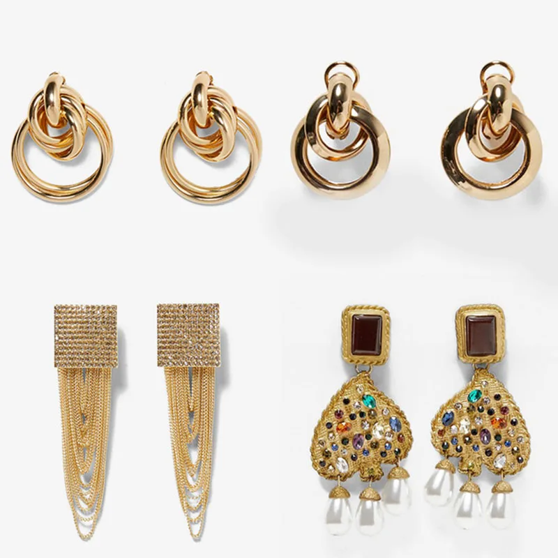 Dvacaman ZA Design Round Crystal Drop Earrings Women Gold Color Maxi Statement Earrings Wedding Party Jewelry Christmas Bijoux