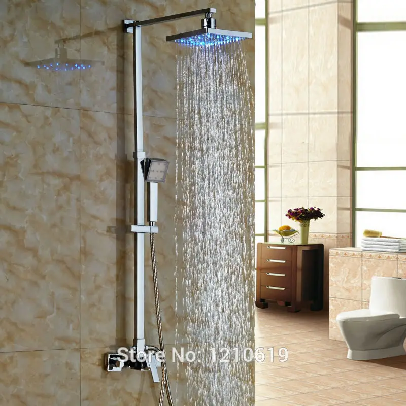 

Newly LED Color Changing Shower Faucet Set w/ Handheld Shower Chrome 8" Shower Mixer Tap Wall Mounted