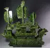 38cm Large Chinese Hand Carved 100% Natural Jade Dragon Incense statue Dragon Boat NT 3