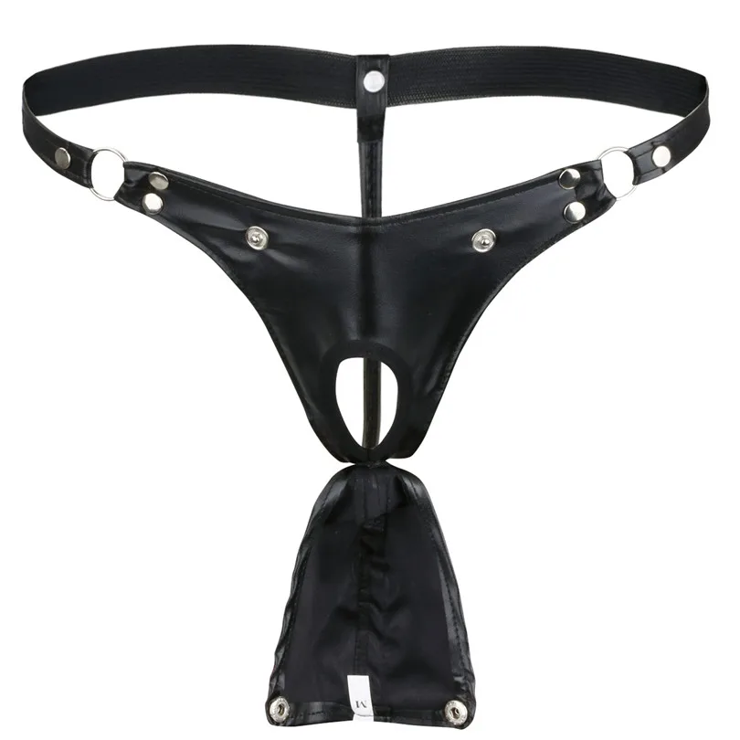 Sexy Mens Faux Leather Gay Male Underwear Buckled Bulge Pouch Briefs G-string Jockstrap Underwear with Sexy Hole men stretch g string panties men stretch thong underwear men patent leather briefs men lingerie briefs