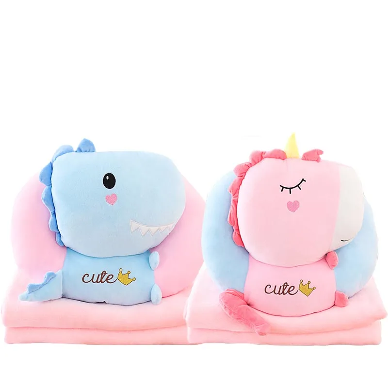 

Three-in-one push pillow with blanket cute cartoon unicorn dinosaur flamingo shaped throw pillow cushion nap break pillow