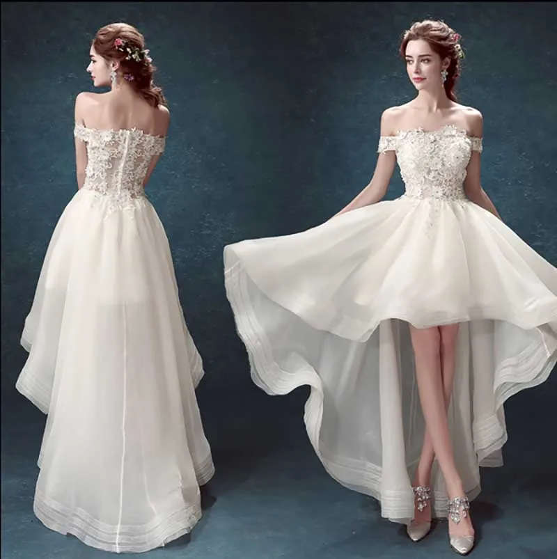 

Custom Appliques Rhinestone Embellished Front Short Back Long Red Carpet Large Size 4XL Evening White Formal Dress For Lady