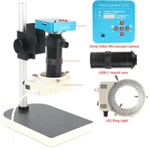 Полный набор 21MP 2K HDMI USB промышленный видео микроскоп камера 130X монокулярный объектив 144 светодиодный светильник подъемная стойка 1080P 60FPS