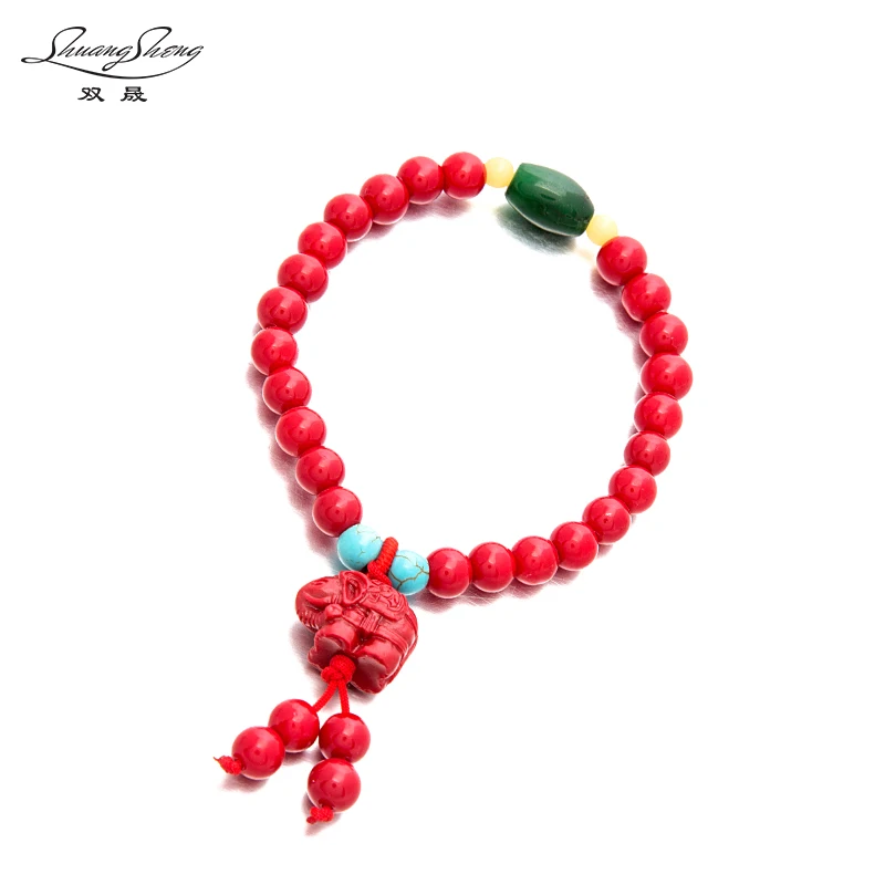 

7mm red coral beaded elastic bracelet green Natural stone and coral elephant high quality custom elegant bracelet for women