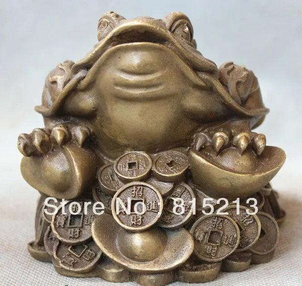 

bi00490 6" China Chinese Fengshui Bronze Golden Toad Spittor Yuanbao Coin wealth statue