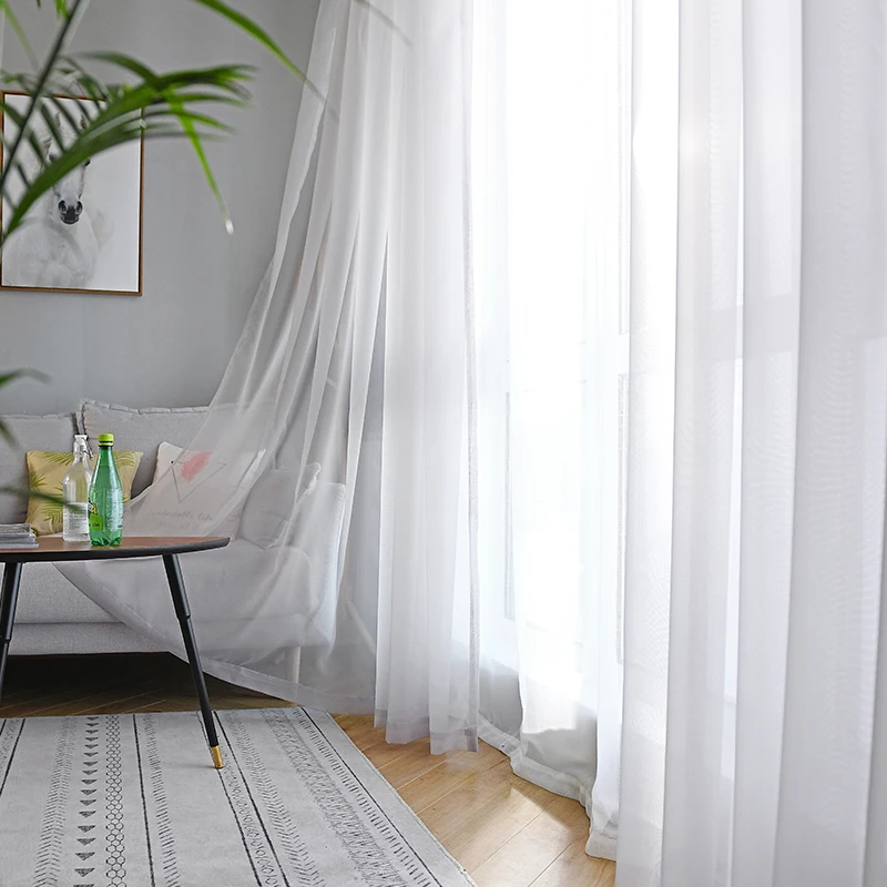 

White Tulle Curtain Balcony Shading Transparent Sheer Curtains Fabric Decorative Net Living Room Curtains Valances Custom