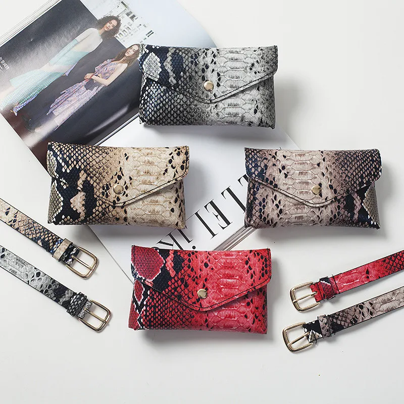 

Women Fanny Pack Vintage Serpentine Waist Pack High Quality PU Leather Phone Pouch Fashion Snake Skin Waist Bag Messenger Bags