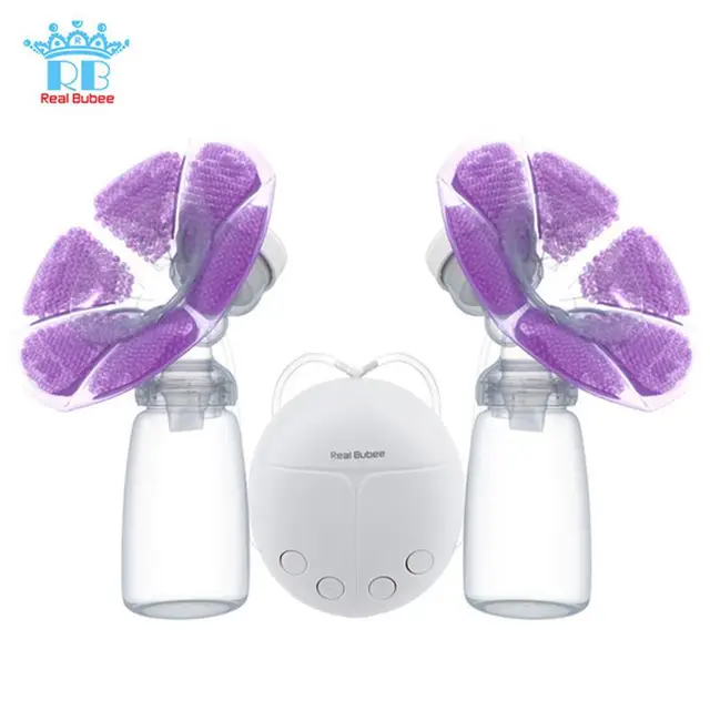 Real Bubee Double Electric Breast Pump With Milk Bottle Convenient USB PP BPA Free Powerful Breast Pumps Bottle Cold Heat Pad