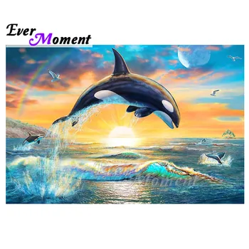 

Ever Moment Diamond Painting Dolphin Sea Decoration For Home Cross Stitch Handmade Full Square Drill Diamond Embroidery 3F1506