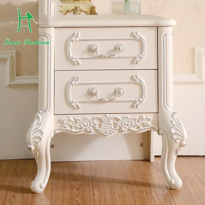

Special offer simple solid wood bedroom bedside French assembly ivory white European modern carved paint lockers