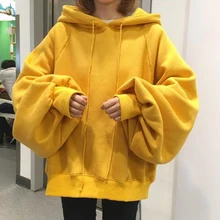 Fannic Long Lantern Sleeve Womens Yellow Hoodies Sweatshirts Oversized Tracksuits Plus Size Hooded Pullovers Tops Sweat Femme