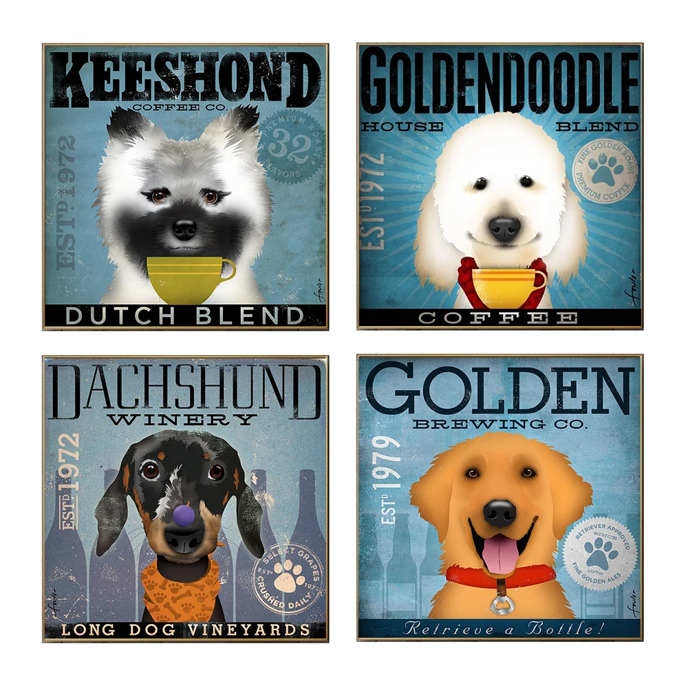 Wall Art Retro Dog Wall Pictures for Living Room Home Decor Vintage