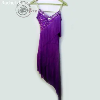 

Fringe Latin Dancing Clothing Sequins Style V-Collar Back Opening Sleeveless Samba Tango Dance Costumes Tassel Latin Dance Dress