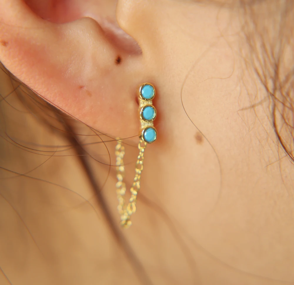 2018 Rushed Sale Earings Brinco Earrings 100% 925 Silver Three Cubic Zirconia Bar With Chain Unique Fashion Jewelry Earring (10)