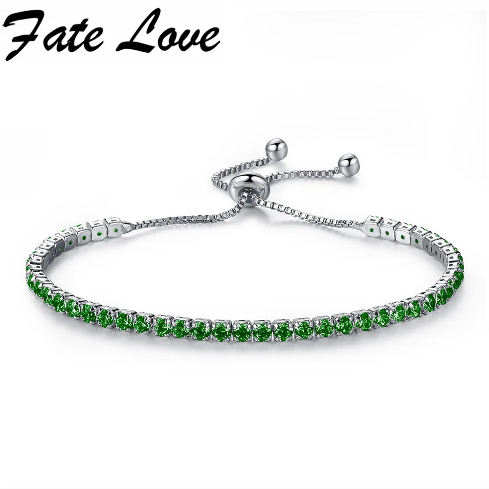 Fate Love Fashion Colorful Adjustable Bracelet White Gold Color Copper Cubic Zirconia Clasp Chain Jewelry For