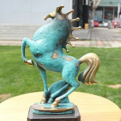 

006784 Chinese Folk Bronze Copper Marble Art Decoration Abstract Horse Statue Sculpture