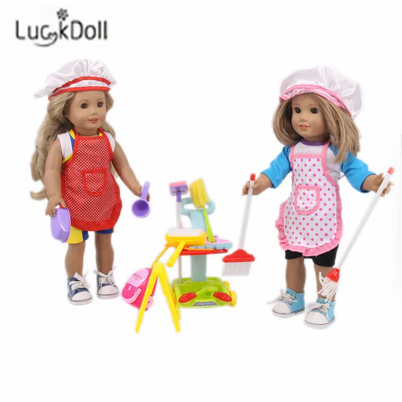 LUCKDOLL 14-Piece Чистящий Набор подходит 18 дюймов Американский 43 см детская кукла одежда аксессуары, игрушки для девочек, поколение, подарок на день рождения