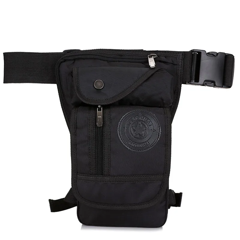 Холщовая/нейлоновая Мужская поясная сумка для ног, мотоциклетная сумка-мессенджер через плечо, наплечный ремень, мужской кошелек, сумка на бедро, поясная сумка - Цвет: Black Nylon