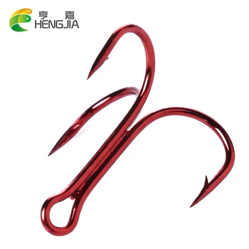 

HENGJIA 20Pcs/lot 4 6 8 10 High Carbon Steel Fishhooks Super Sharp Red Fishing Hook Treble Hooks