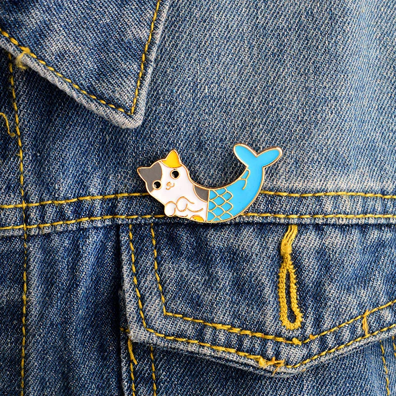 

1 pcs cute cartoon fish cat metal badge brooch button pins denim jacket pin jewelry decoration badge for clothes lapel pins