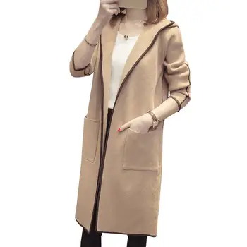 

2019 Spring Autumn Women Hooded Knit Long Cardigan Sweater Coat Tops Plus Size Female Casual Tricot Open Stitch Casaco Mujer K99