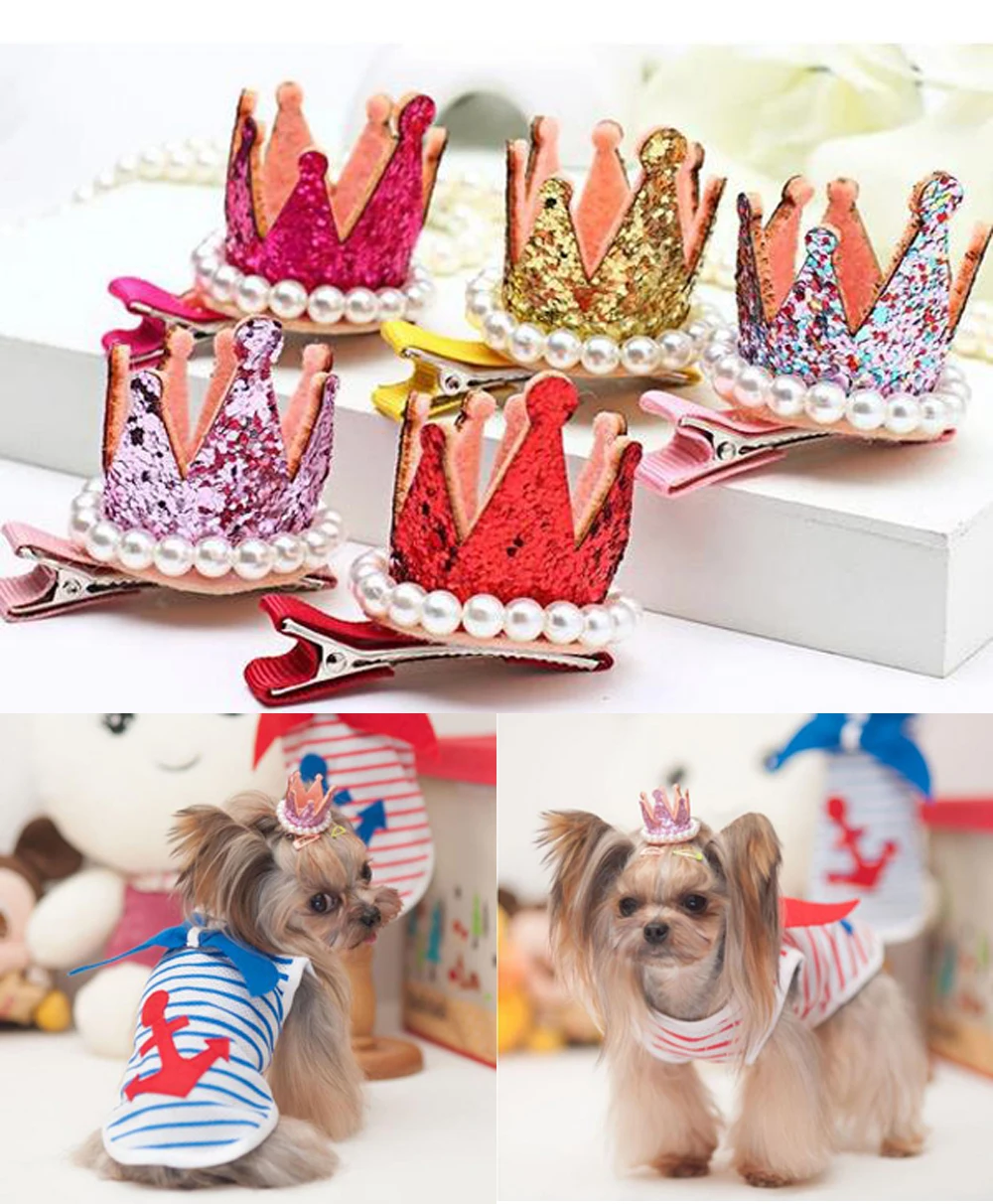 Buy 10pcs/lot dog bows clips Crown Design Pearls