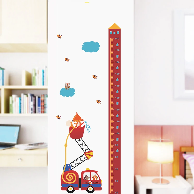 Animal Fire Rescue Car Height Measure Wall Stickers Kids Room Growth Chart Home Door Decor Living Room PVC Mural Wall Art Decals