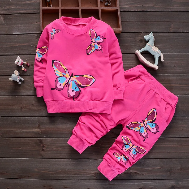 BOTEZAI/комплекты детской одежды для девочек г. летние модные стильные футболки с принтом бабочки+ штаны комплекты одежды из 2 предметов для маленьких девочек