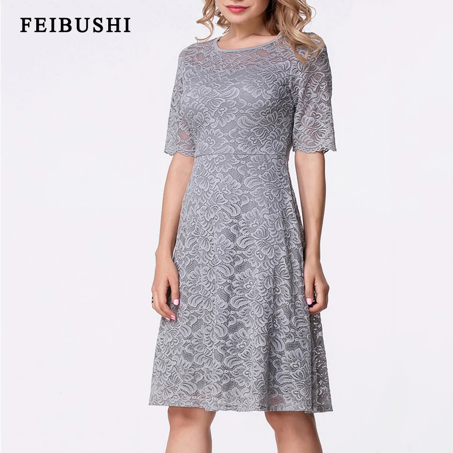 FEIBUSHI-Womens-Elegant-Sexy-Lace-See-Through-Tunic-Casual-Club-Bridesmaid-Mother-of-Bride-Dress-Skater (5)