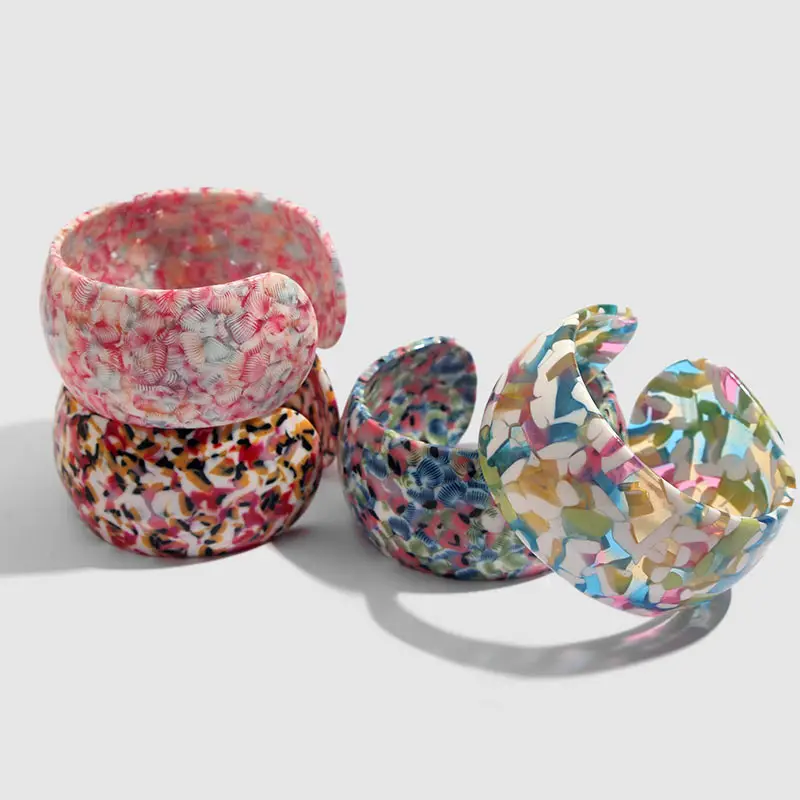 

Flatfoosie Fashion Colorful Flower Pattern Acrylic Bangle Bracelets Women Boho Geometric Round Resin Bracelets Jewelry Wholesale