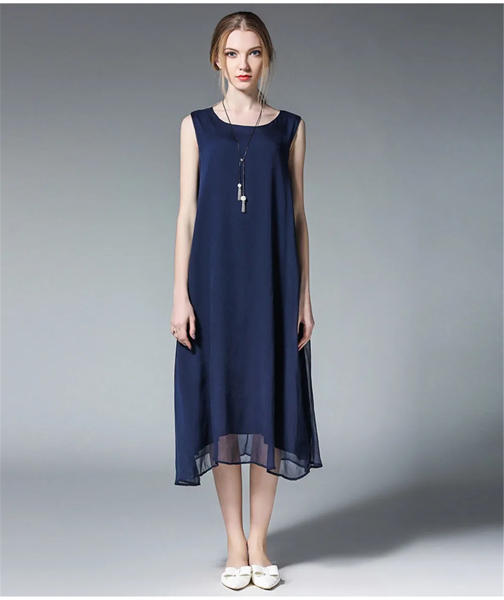 Fashion White Women Long Tank Dress 2017 New Summer Autumn Retro Sleeveless Chiffon Designs Casual Dresses Slim Plus size XXXXL (10)