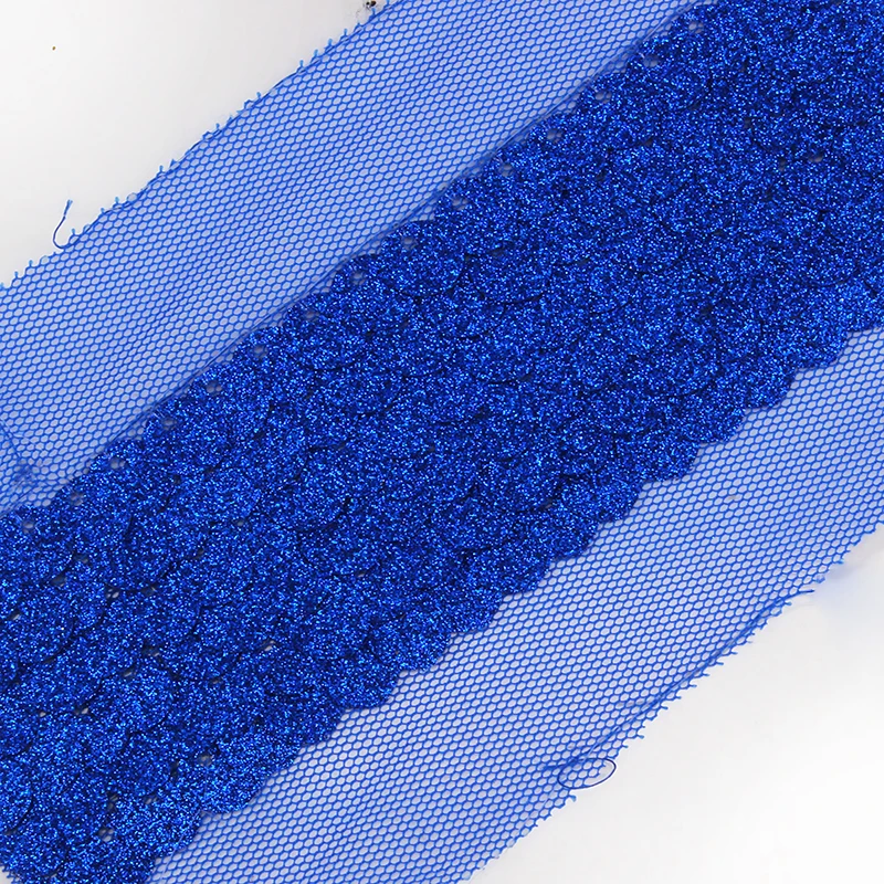 Beaded Shiny Deep Blue Sequin Net Lace Cord Trim Ribbon Applique