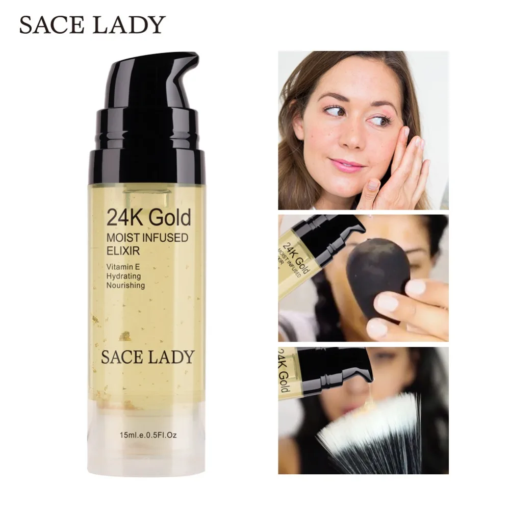 

SACE LADY 24K Gold Elixir Oil for Face Makeup Primer Professional Moisturizing Primer Pores Make Up Face Foundation Cosmetic
