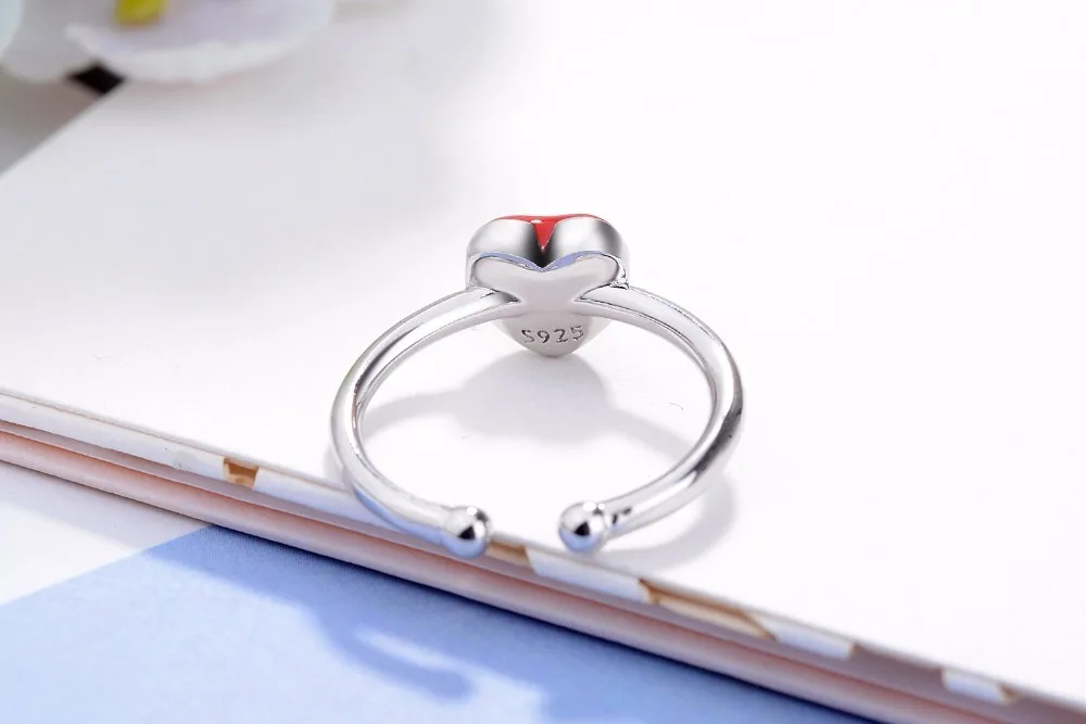 100% 925 Real Sterling Silver Fine Jewelry Red Heart Cocktail Ring Sizable 5 6 7 Girl Kids Xmas Gift Xy855 3