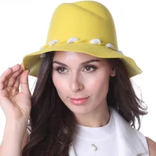 Free Shipping Women Floppy Hats For Winter Felt Hats Wide Brim 100% Wool Yellow