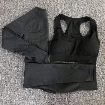 

3pcs vital seamless yoga set women workout clothes vital bra long sleeve tops leggings fitness gym set women womans sport wear